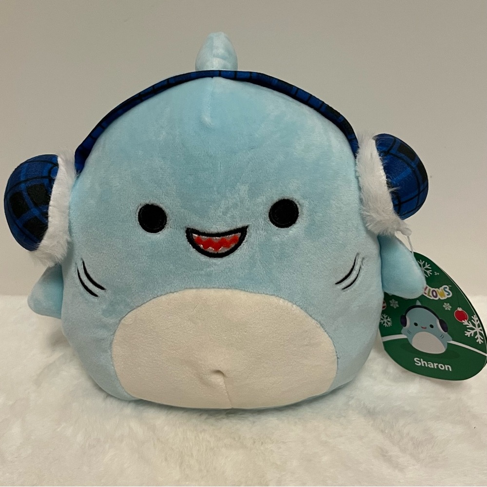 Squishmallow Sharon Shark 🦈, Blue Earmuffs, Winter Holiday ❄️, 7.5” New